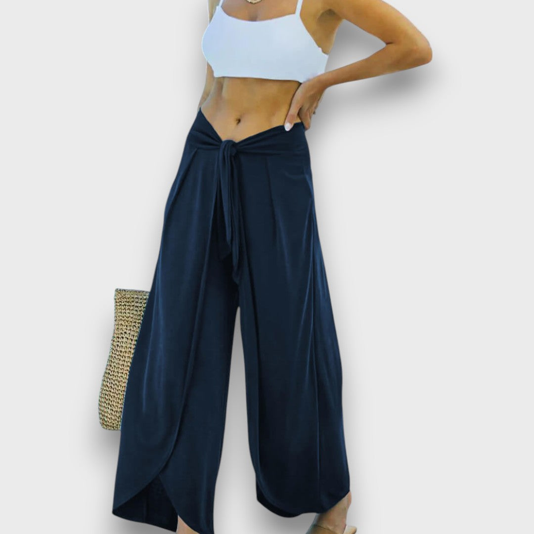 Narella – Pantalon d'été effet croisé avec ceinture à nouer