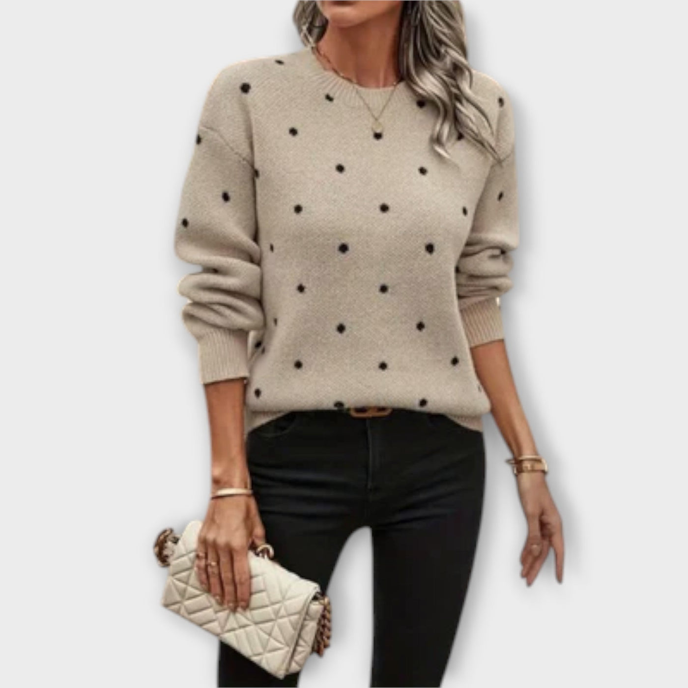 Ava – Pull décontracté à manches longues en tricot à pois