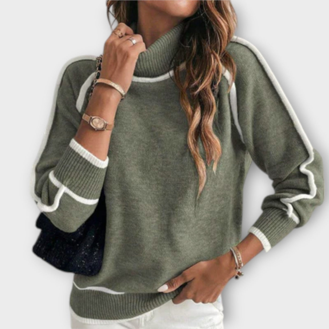 Christine - Pull de luxe en lin vert olive