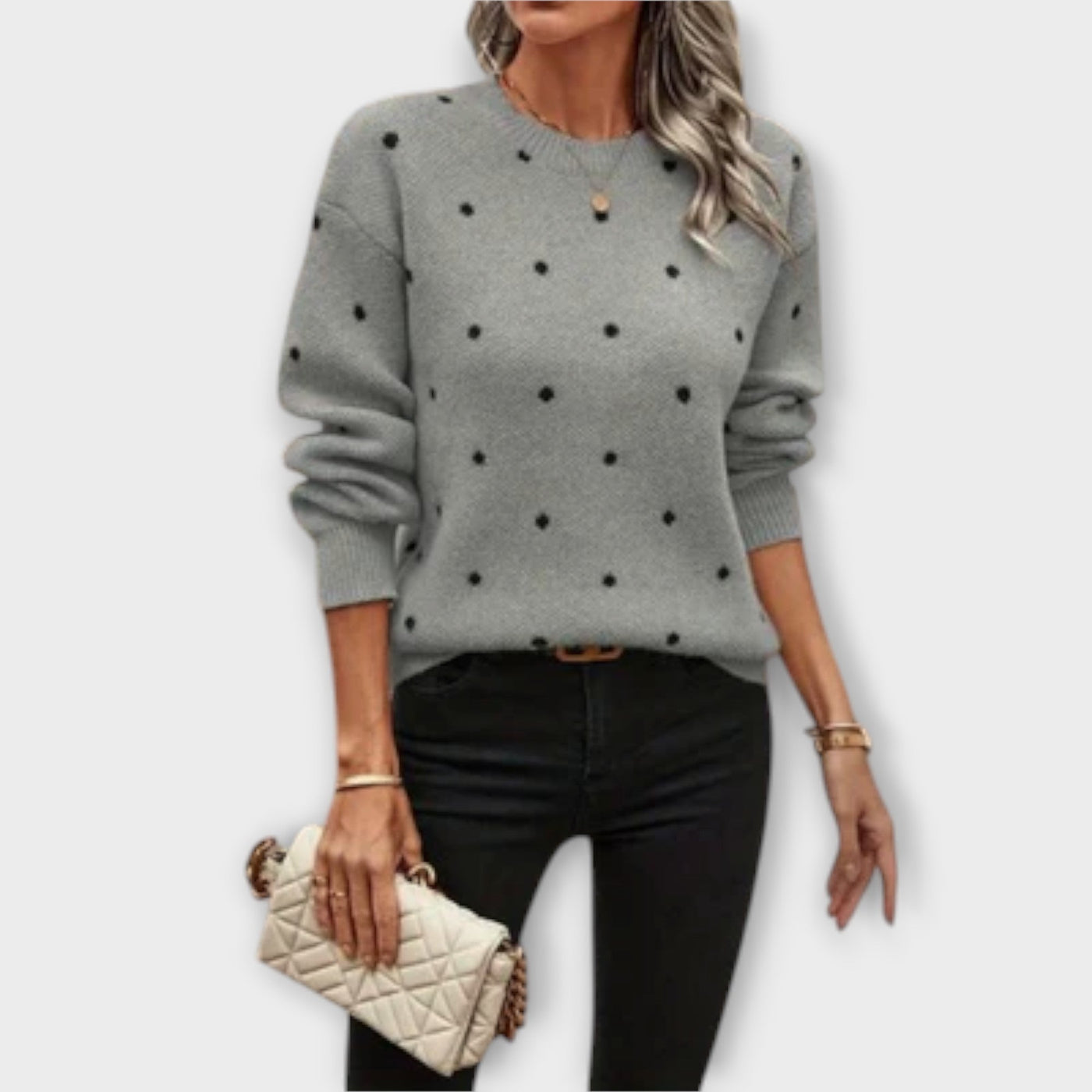 Ava – Pull décontracté à manches longues en tricot à pois