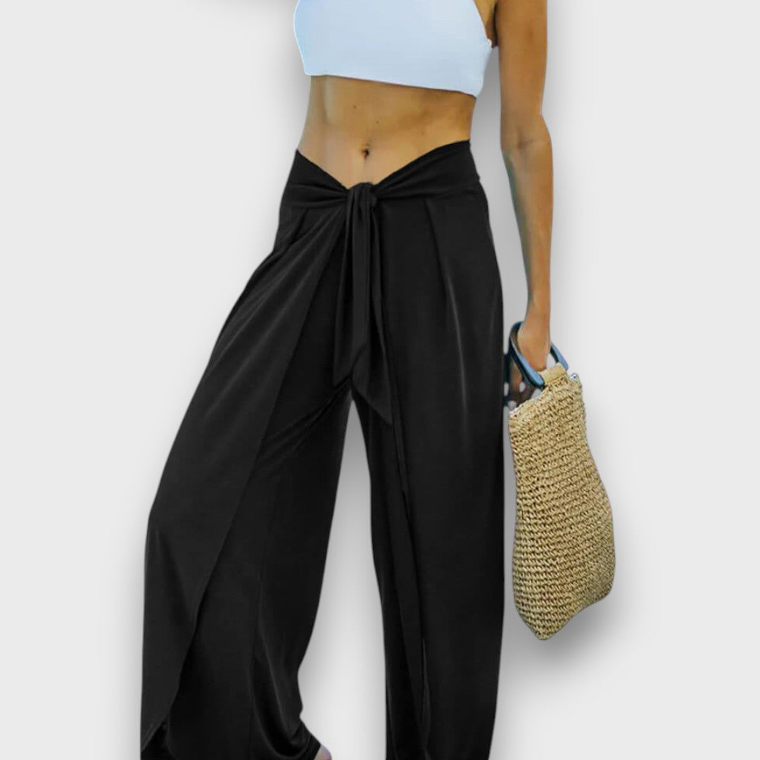 Narella – Pantalon d'été effet croisé avec ceinture à nouer