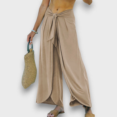 Narella – Pantalon d'été effet croisé avec ceinture à nouer