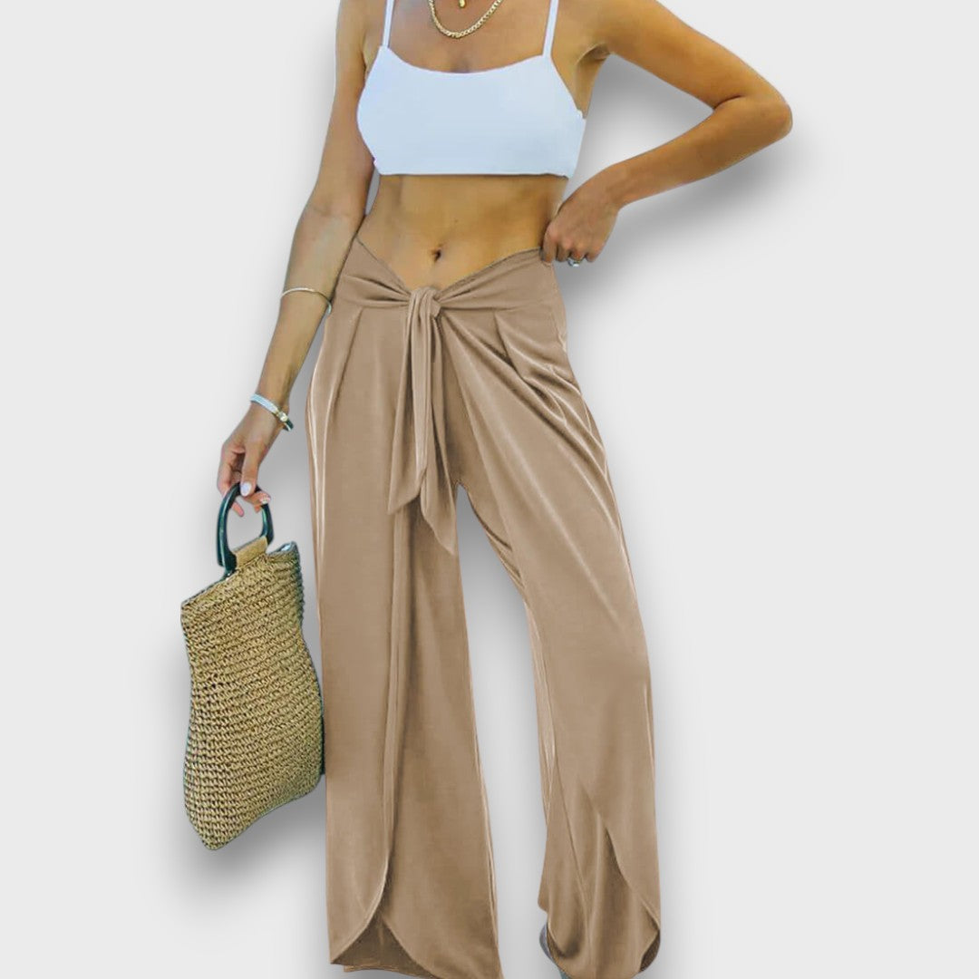 Narella – Pantalon d'été effet croisé avec ceinture à nouer