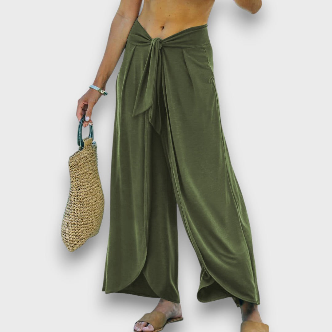 Narella – Pantalon d'été effet croisé avec ceinture à nouer