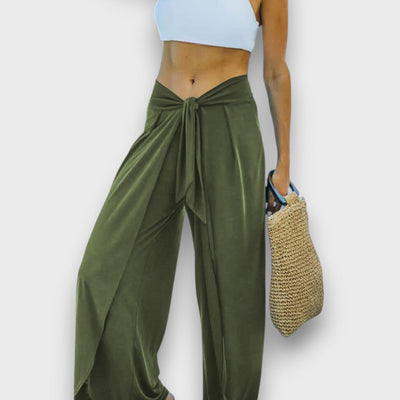 Narella – Pantalon d'été effet croisé avec ceinture à nouer