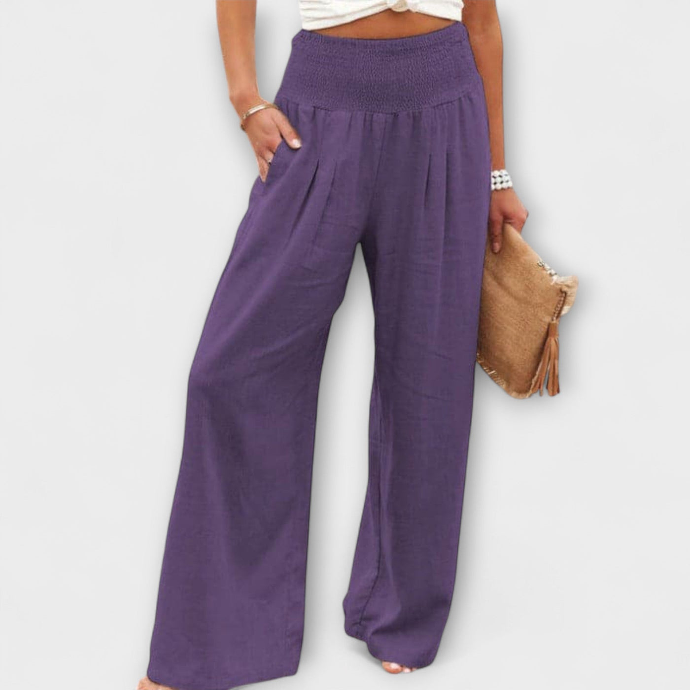Thearya - Pantalon large décontracté en lin