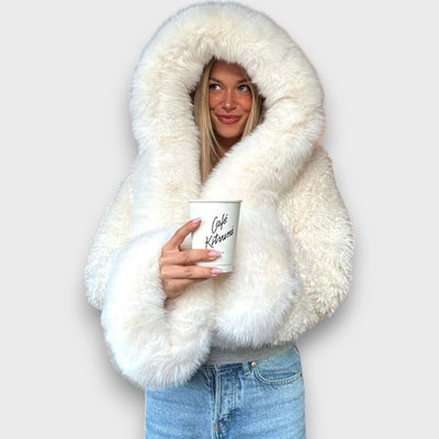 Noeline – Veste courte en fausse fourrure avec capuche
