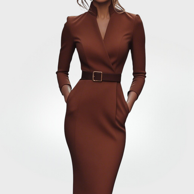 Mandarin | Robe noire raffinée avec ceinture et col mandarin
