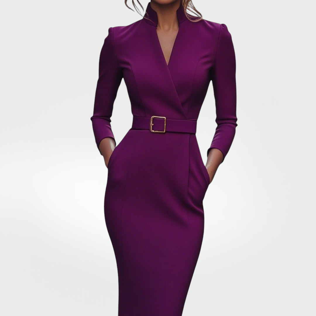 Mandarin | Robe noire raffinée avec ceinture et col mandarin
