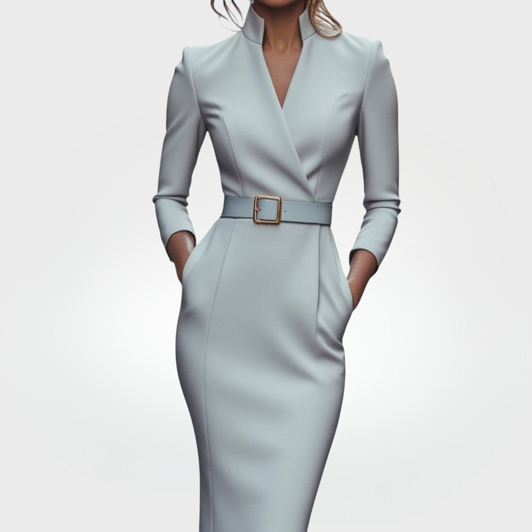 Mandarin | Robe noire raffinée avec ceinture et col mandarin