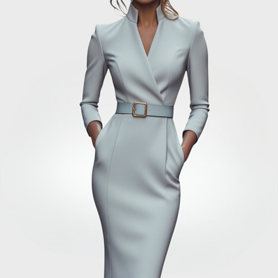Mandarin | Robe noire raffinée avec ceinture et col mandarin