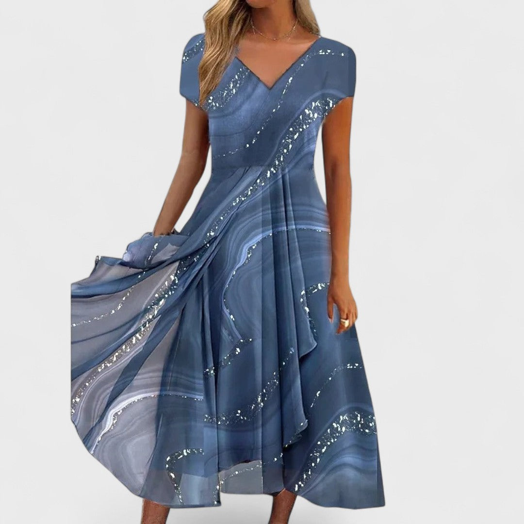 Isha – Robe midi élégante à col en V