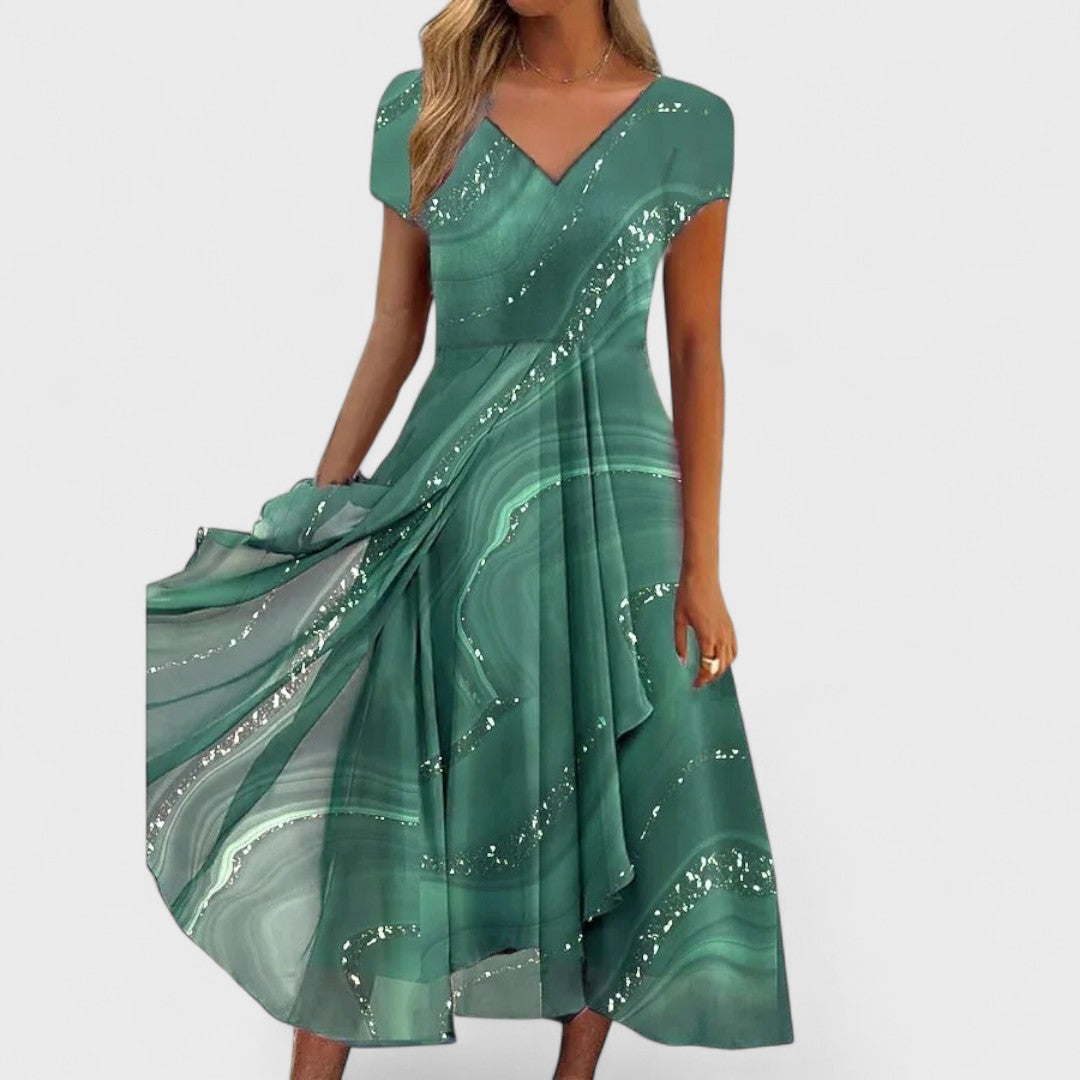 Isha – Robe midi élégante à col en V